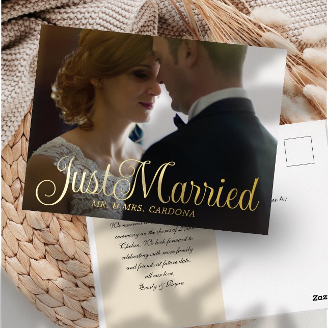 Introducing Script Elopement Photo Foil Invitation Postcard (Creator Uploaded)