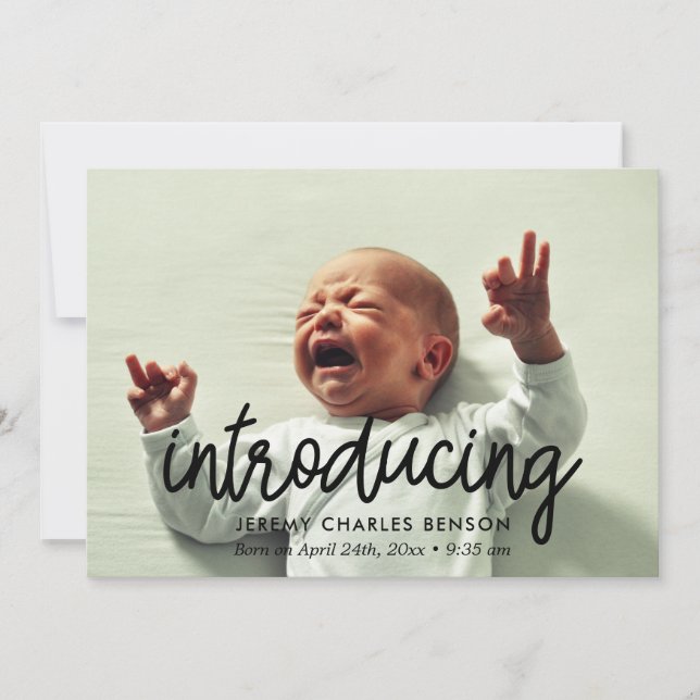 Introducing - Simple birth announcement photo card (Front)