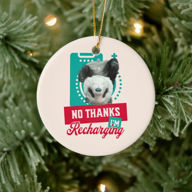 Introvert Burnout Panda Social Battery Design Ceramic Ornament (Tree)