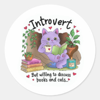 Introvert But Willing to Discuss Books and Cats Classic Round Sticker