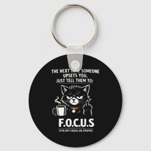 Introvert Cat Coffee Sarcastic Dark Illustration Keychain