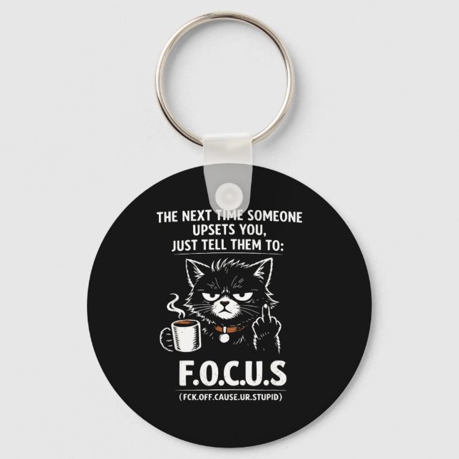 Introvert Cat Coffee Sarcastic Dark Illustration Keychain (Front)