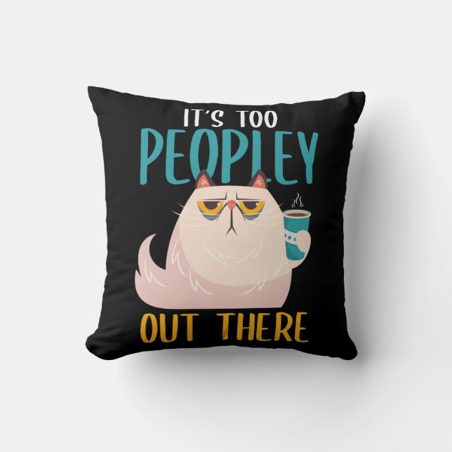 Introvert Cat Funny introverted Coffee drinker Throw Pillow (Front)