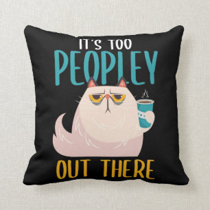 Introvert Cat Funny introverted Coffee drinker Throw Pillow