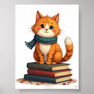 Introvert Cat Reading Books Cozy Autumn Kawaii War Poster