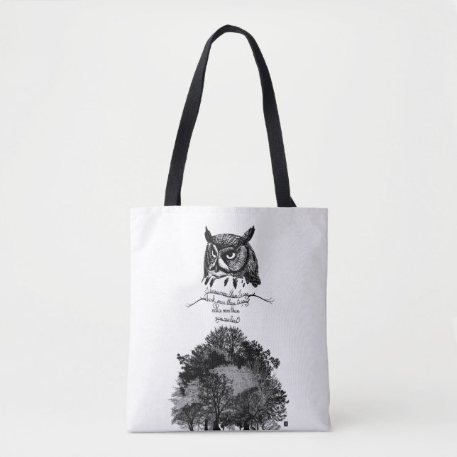 Introvert Empath Owl wisdom illustrated ink quote  Tote Bag (Front)