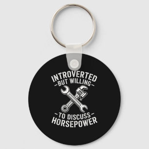 Introvert Horsepower Quote Mechanic Wrench Humor  Keychain