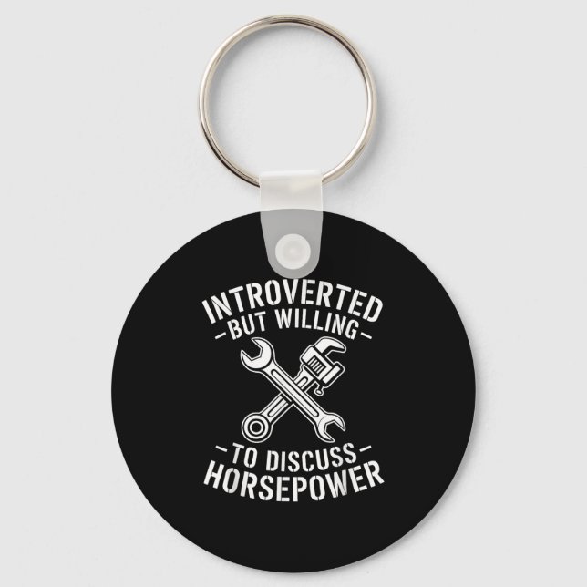 Introvert Horsepower Quote Mechanic Wrench Humour  Keychain (Front)
