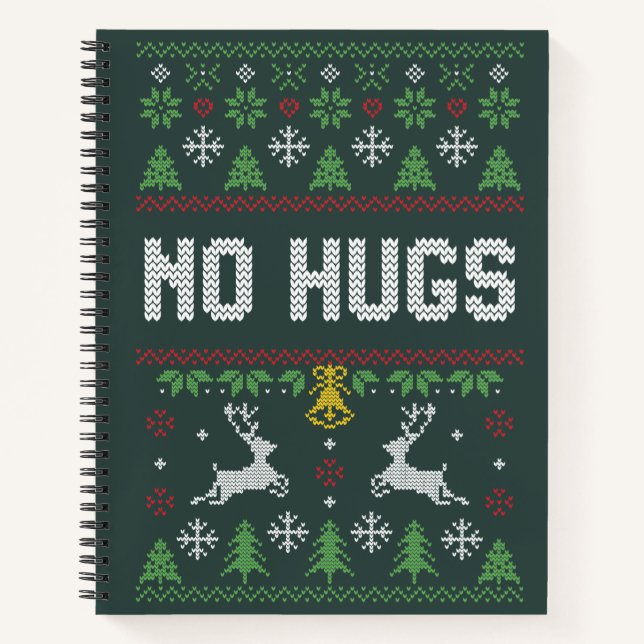 Introvert No Hugs Funny Ugly Christmas Sweater Notebook (Front)