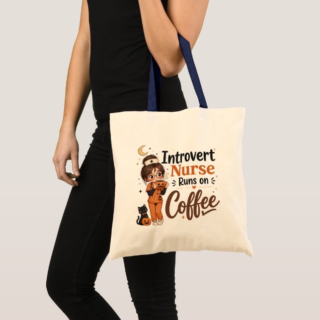 Introvert Nurse Halloween Tote Funny Nursing Gift Bag (Front (Product))