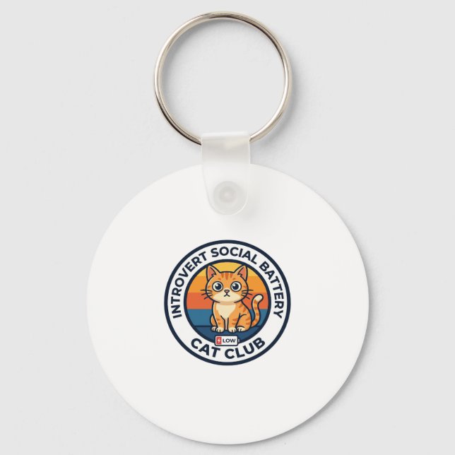 Introvert Social Battery Cat Cute Kitty Design - I Keychain (Front)