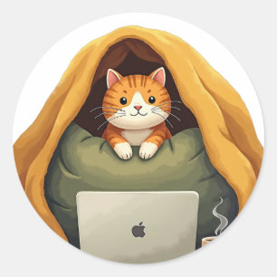 Introvert Survival Mode Cat Blanket Fort Mug Lapto Classic Round Sticker