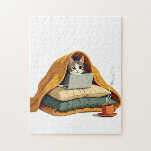 Introvert Survival Mode Cat Blanket Fort Sticker Jigsaw Puzzle