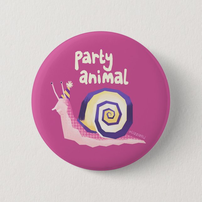 Introvertebrates pink party snail badge 2 inch round button (Front)
