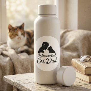 Introverted Cat Dad Vintage Silhouette Minimalist  Classic Round Sticker