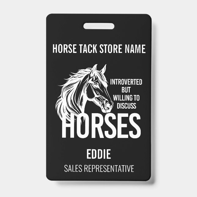 Introverted horses funny tack store sales badge (Front)