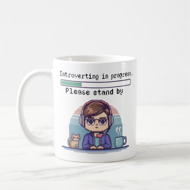 Introverting in Progress – Funny Retro Pixel Coffee Mug (Left)