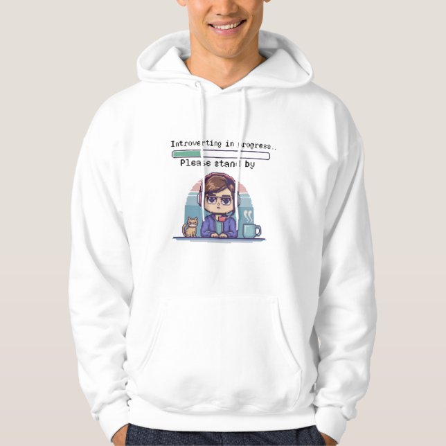 Introverting in Progress – Funny Retro Pixel Hoodie (Front)