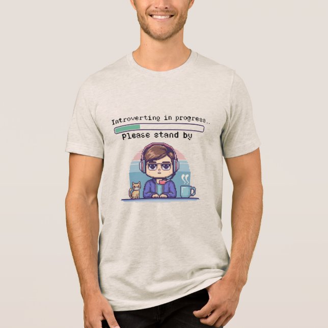 Introverting in Progress – Funny Retro Pixel Tri-Blend Shirt (Front)