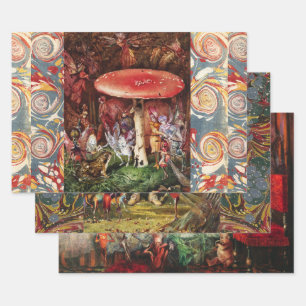 INTRUDER Frog and Fairies Under Red Mushroom Magic Wrapping Paper Sheet