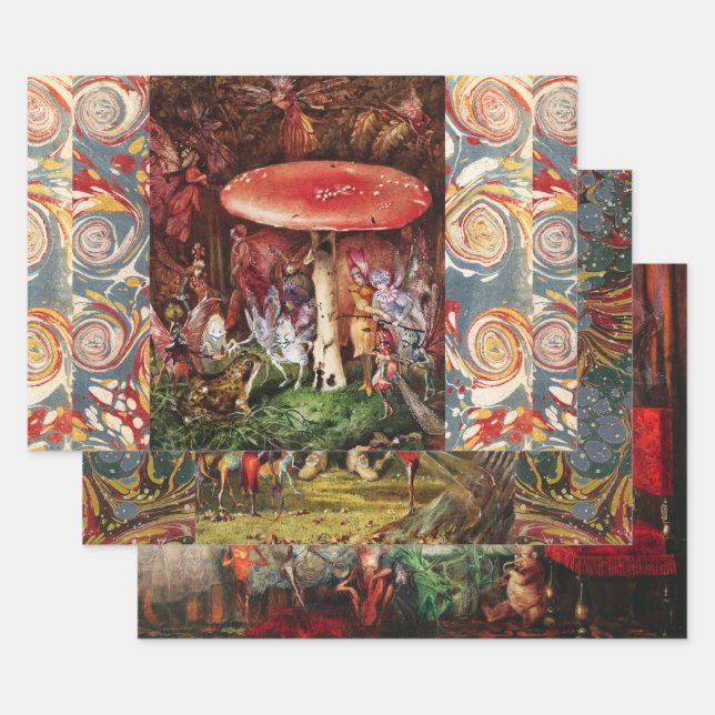 INTRUDER Frog and Fairies Under Red Mushroom Magic Wrapping Paper Sheet (Set)