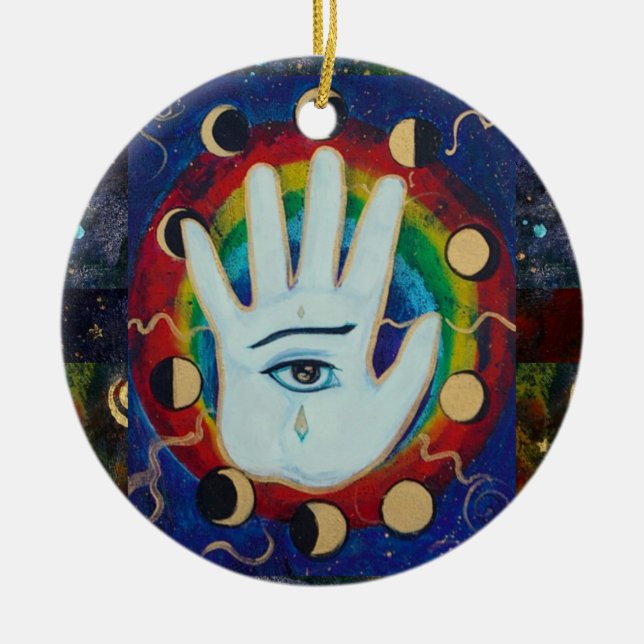 Intuitive Touch Hand Eye Moon Maureen Girard Ceramic Ornament (Front)