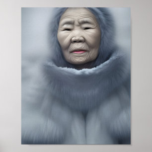Inuit Elder of Snow and Mist Digital Art Portrait Poster