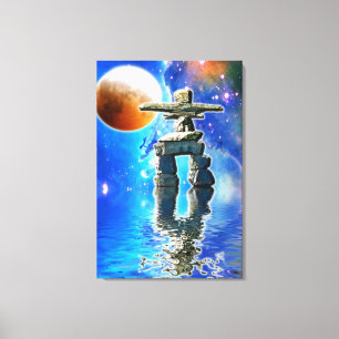Inuit Eskimo Inukshuk & Moon Fantasy Art Canvas Print
