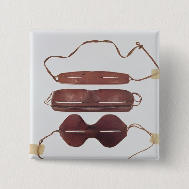 Inuit sun/snow 'glasses' 2 inch square button (Front)