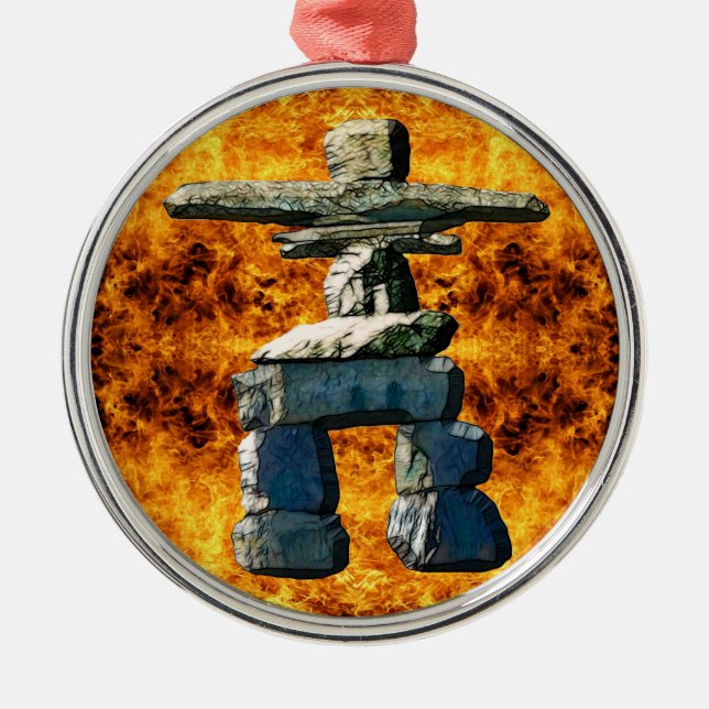 Inukshuk Native American Spirit Stones Metal Ornament (Front)