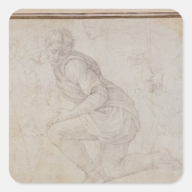 Inv. 5211-75 Fawkener Recto  Kneeling man Square Sticker (Front)