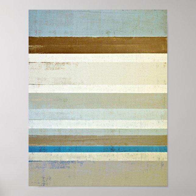 'Invent' Blue and Beige Abstract Art Poster (Front)