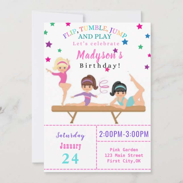 Inverser, Tumble, Sauter & Jouer Invitation Annive (Devant)