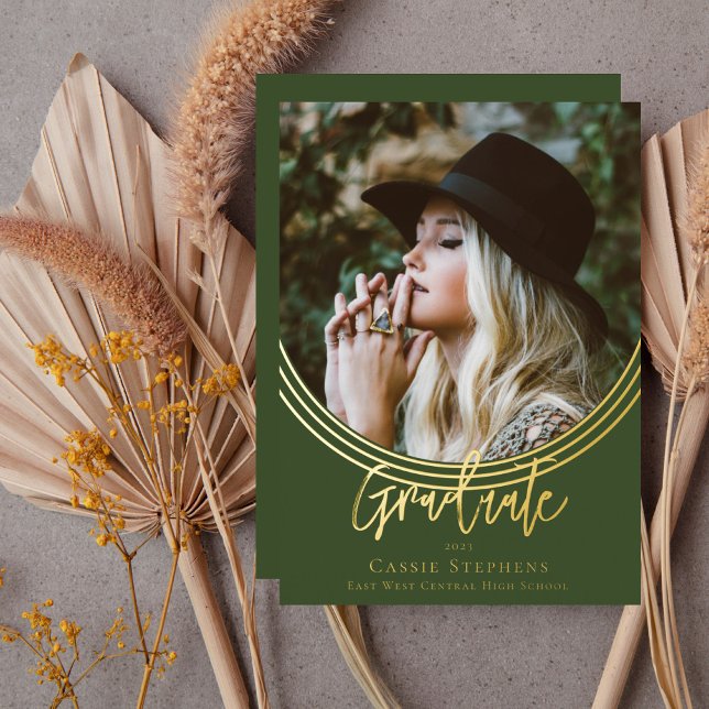 Inverted Arch Trendy Script Graduate Photo Green (Inverted Arch Trendy Script Graduate Photo Green Foil Announcement)