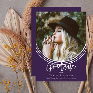 Inverted Arch Trendy Script Graduate Photo Purple Invitation