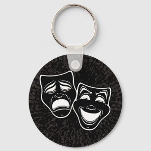 Inverted Black And White Comedy And Tragedy Masks Keychain