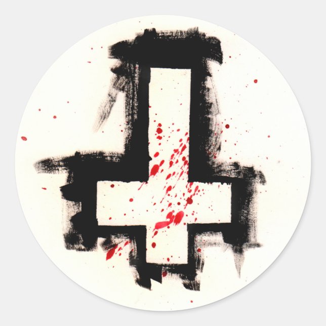 Inverted Bloody Cross Stickers, Sheet of Six. Classic Round Sticker (Front)