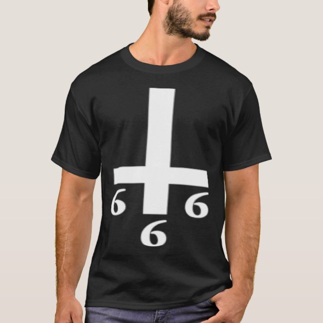 Inverted Cross 666 Upside Down Satan Antichrist At T-Shirt (Front)