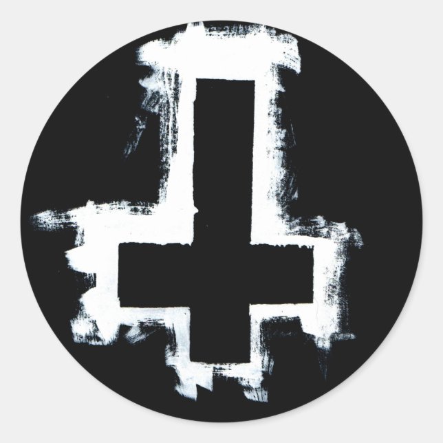 Inverted Cross Stickers, Sheet of Six. Classic Round Sticker (Front)