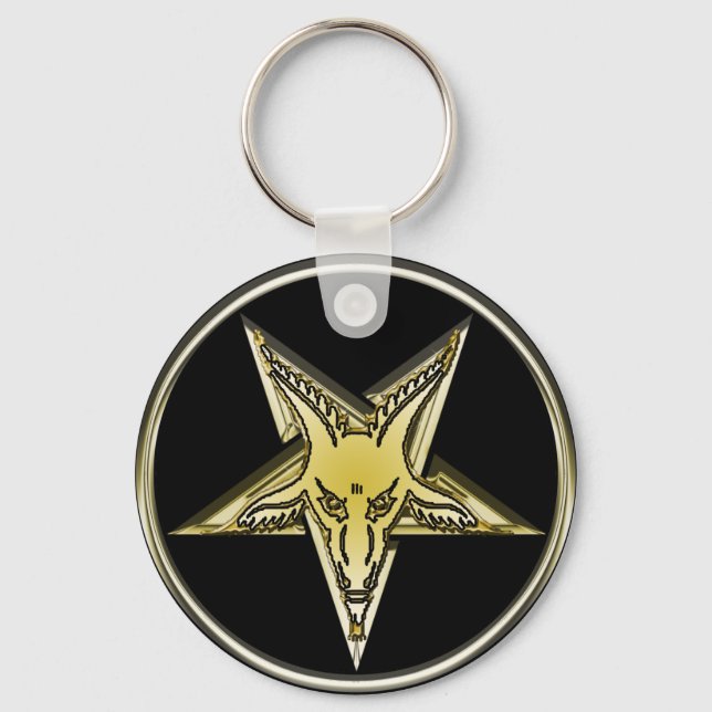 Inverted Pentagram with Golden Goat Head Keychain (Front)