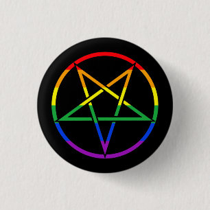 Inverted rainbow pentagram 1 inch round button