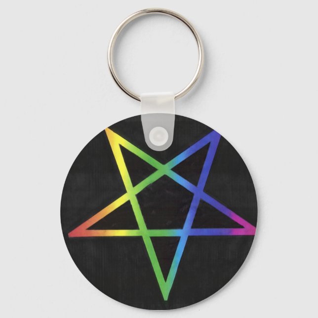 Inverted rainbow pentagram keyring (Front)
