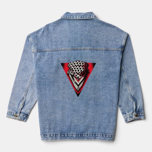 Inverted Red Triangle keffiyeh Denim Jacket (Back)