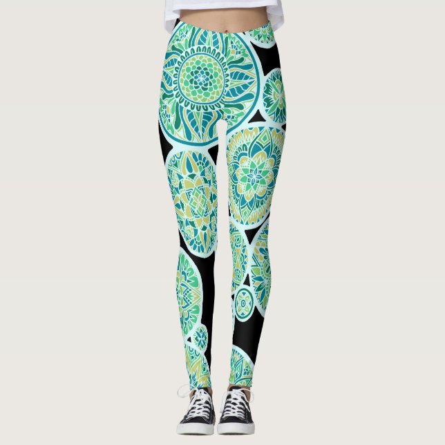 Inverted Sea Tone Mandalas Leggings (Front)