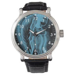Inverted Sideways Angel in Black and Light Blue Watch