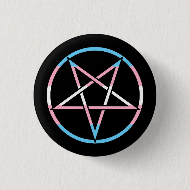 Inverted transgender flag pentagram 1 inch round button (Front)
