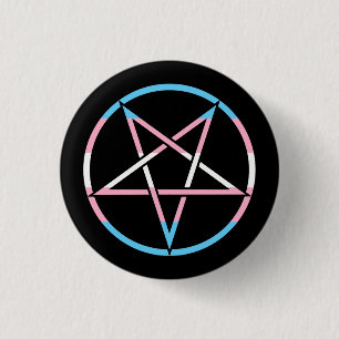 Inverted transgender flag pentagram 1 inch round button
