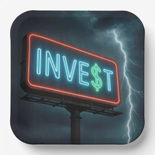 Invest Neon Billboard with Lightning Paper Plate