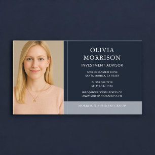 Investment Advisor Photo Navy Blue Business Card