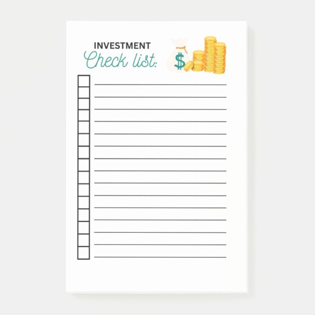 INVESTMENT CHECK LIST POST-IT NOTES (Front)